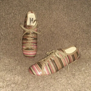 ZONA CENTRO-Patent Leather Oxford Flats-Striped Multicolor-Sz 38-7.5-Excellent
